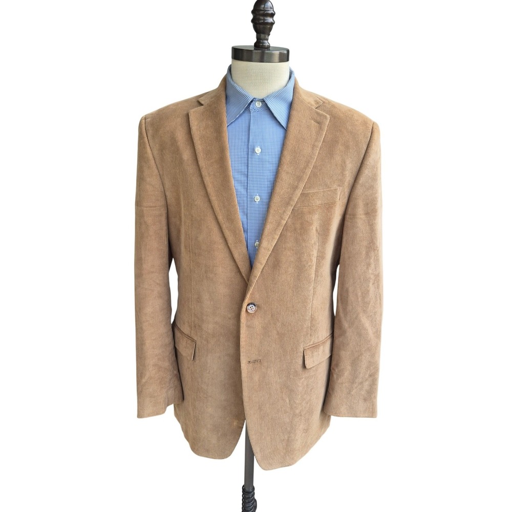 Lauren Ralph Lauren Mens Tan Corduroy Blazer Duck Print Lining Sport Coat 44 R